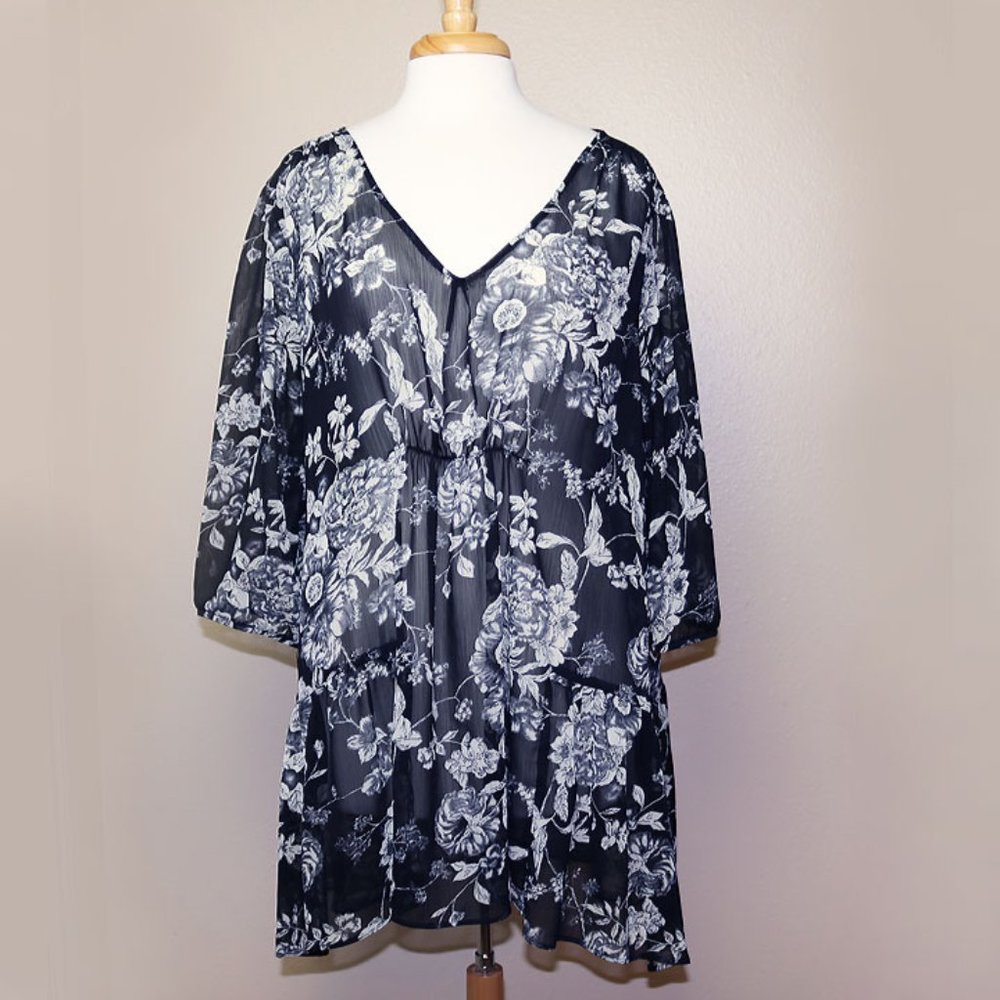 Kiyonna Tunic Black Floral Print Chiffon
